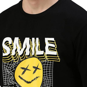 Camiseta de Manga Corta para Hombre, Corte Regular, Color Negro Sólido, Cuello Redondo, Informal, Tejida, 100% Algodón, Diseño Liso Teñido - Product Image 3