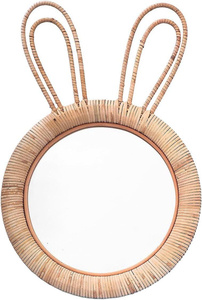 Bunny Ear Rattan Mirror Handwoven Wicker <b>Wall</b> Mirror Cute Kids Room Nursery Decor <b>Boho</b> Style Animal Shape Home Decoration - Product Image 2