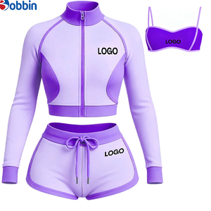 ชุดเซ็ต 3 ชิ้น ขายดีประจำฤดูร้อน ชุดวอร์มผู้หญิง สตรีทแวร์สั่งทำได้ เสื้อแจ็คเก็ตและกางเกงขาสั้นสีตัดกัน ชุดกีฬาสุดฮิต - Product Image 5