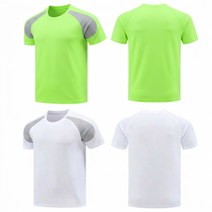Camiseta deportiva ligera de secado rápido para hombre, personalizada por el fabricante, color verde neón, transpirable, con panel gris de malla, corte ajustado, OEM. - Product Image 1