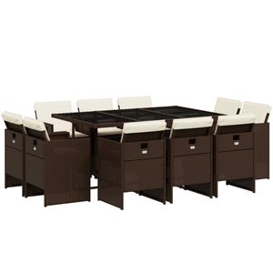 Set da Pranzo da Giardino in Rattan Marrone per 10 Persone, Resistente alle Intemperie, Arredamento da Esterno in Stile Contemporaneo - Product Image 2