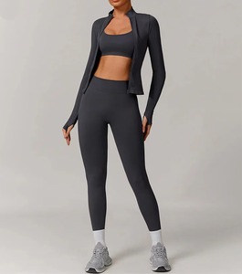 Ensemble de vêtements de sport pour femmes, veste à fermeture éclair sans couture, taille élastique, leggings, vêtements de yoga, de gym et de fitness, 2 pièces - Product Image 6