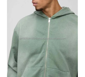 Survêtements d'hiver personnalisés en denim délavé, fermeture éclair, 120 GSM, pantalon de jogging à jambe droite, ensemble de survêtement délavé, sweats à capuche et pantalons de survêtement - Product Image 3