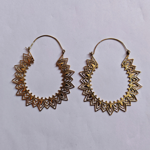 <b>Large</b> Gold Mandala Filigree <b>Hoop</b> Earrings Intricate Cutout Boho Statement Jewelry Wholesale - Product Image 1