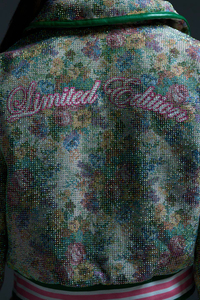 Floral <b>Sequined</b> Varsity <b>Jacket</b> Turn-Down Collar Glitter Print Preppy Style Short Length Front Customizable Unisex Autumn Wear - Product Image 5