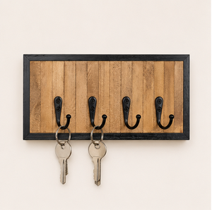 Rustic Wooden Key Holder For Wall With 4 Metal <b>Hooks</b> Decorative Entryway Organizer Rack For Home & Office Mudroom Storage - Product Image 1