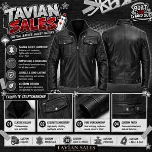 Chaqueta de cuero genuino negra para hombre, con cuello alto, estilo motociclista, informal, con cremallera, múltiples bolsillos, elegante, para invierno. - Product Image 6