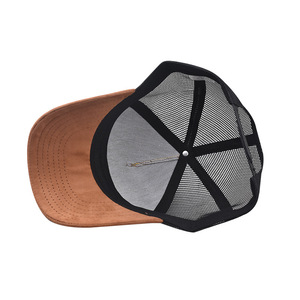 Good Material Suede 5 Panel Mesh Trucker <b>Hats</b> Custom Embroidery Logo Two Tone Curved Blank Suede Trucker <b>Hats</b> - Product Image 3