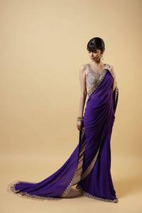 Indian Ethnic Partywear Saree in Faux Georgette with Embroidery Work for Wedding Occasion and <b>Festive</b> Function For Women Wear - Product Image 2