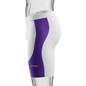 Amkoor <b>Men's</b> Compression Shorts <b>White</b> Purple Color Blocked Breathable Elastic Waist Casual Sport Short <b>Pants</b> - Product Image 3