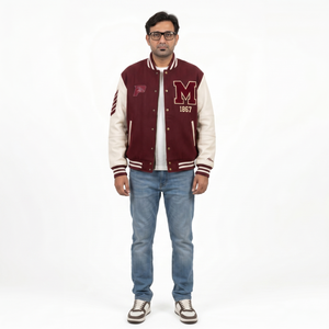 Blouson universitaire personnalisé pour homme avec corps en laine Melton, manches en cuir et broderie – Style streetwear, blouson de baseball universitaire – Fournisseur OEM - Product Image 1