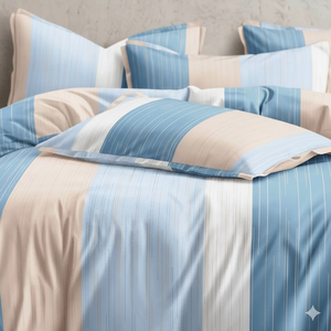 Ensemble de draps de lit de luxe en microfibre 400TC, imprimé à rayures, taille King, 4 pièces, drap-housse, drap plat, taies d'oreiller, super doux, pour usage hôtelier - Product Image 1