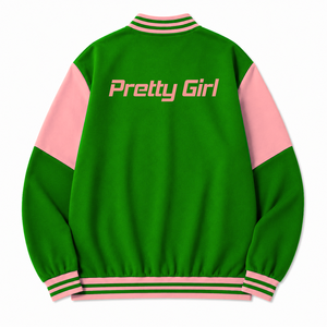 Veste coupe-vent personnalisée Alpha Kapa Alpha Sorority avec logo brodé vert et rose, style décontracté pour femme, avec doublure en polyester - Product Image 3
