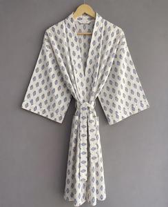 Robe kimono pour femme à col en V, imprimée, moderne, 100% coton, manches trois quarts, robe midi ample avec ceinture, vêtements décontractés pour toutes les saisons - Product Image 1