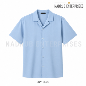 Camisa de manga corta informal ecológica de punto liso unisex para hombre con cuello cubano NADRUB - Product Image 3