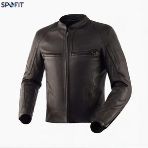 Veste de moto en cuir noir pour homme SPOFIT, manches longues, coupe-vent, toutes saisons, vêtements de course - Product Image 1
