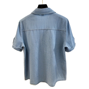 เสื้อเชิ้ตเดนิมแขนสั้นผู้หญิง สีอ่อน ทรงลำลอง กระดุมติด ผ้าฝ้าย 100% ระบายอากาศ แห้งเร็ว เสื้อคลุมฤดูร้อน - Product Image 2