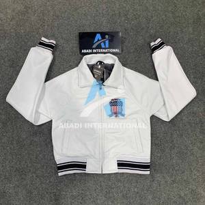 Veste en cuir Avirex blanche American Flight pour femmes, en cuir de vache véritable, veste en cuir Avirex pour femmes, veste courte - Product Image 1