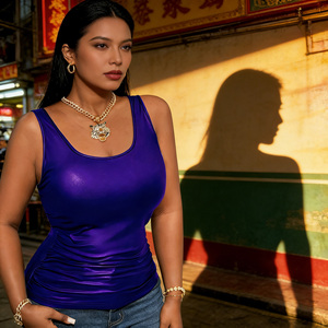 Vente flash sur Temu : débardeur femme décontracté uni violet, sans manches, col rond, froncé, style bodycon. - Product Image 3