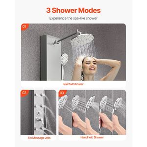 Colonna Doccia in Acciaio Inox Spazzolato 49 Pollici con Soffione a Pioggia, Sistema Doccia a Torre a 3 Funzioni ad Alta Pressione, Set Hardware Doccia - Product Image 2