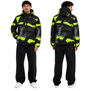 Men's Hooded Puffer Jacket Winter Sporty Printed Windproof Thick Polyester Warm <b>Coat</b> with Zipper Closure Regular Fit - Product Image 4