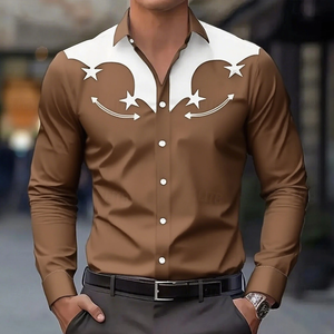 Chemise habillée de cowboy occidentale à manches courtes pour homme, en flanelle 100 % coton, col boutonné, imprimé sérigraphié, style rétro nostalgique d'été - Product Image 2