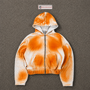 Sweat-shirt à capuche zippé dégradé orange et blanc, coupe oversize, streetwear unisexe, veste à capuche premium ombrée, fermeture éclair intégrale, effet vintage délavé - Product Image 5