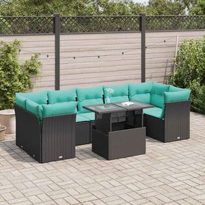 Set di divani da giardino in polyrattan nero da 8 pezzi con cuscini, mobili da esterno moderni per terrazze da giardino - Product Image 1