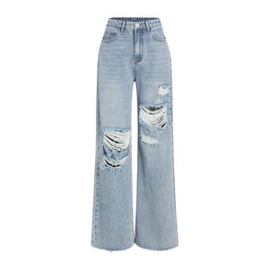 Jean baggy en denim pour femme, couleur et design personnalisés, logo brodé, avec strass, jean délavé pour femme - Product Image 5