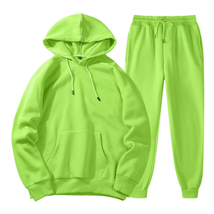 Unisex Green Hooded Sweatshirt And Joggers Set Casual Full Sleeve Drawstring Solid Color Tracksuit Autumn Wear Breathable Cotton - Product Image 1