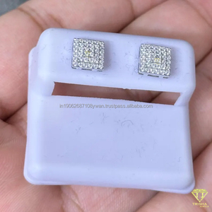 Boucles d'oreilles modernes en diamant Moissanite à pavé carré pour femmes, élégantes clous scintillants de luxe - Product Image 4