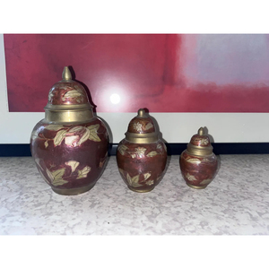 Luxury Purple Decorative Ginger Jars Set Of 3 Metal Brass Made with Floral Design Metal Flower Vase for Home Christmas Decor - Product Image 3