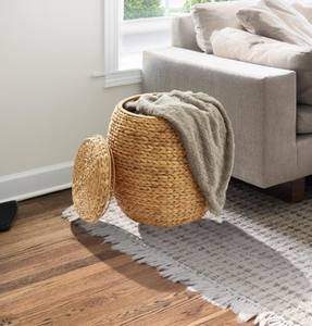 Paniers de rangement rustiques en jacinthe d'eau de haute qualité, écologiques, avec poignées et couvercle, organisateur multifonctionnel pour vêtements, maison, bureau, chambre - Product Image 6