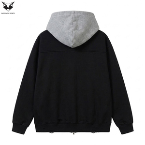 Sweat à capuche double couche avec doublure contrastante, style streetwear oversize, fermeture éclair, impression personnalisée, chaud et confortable - Product Image 2