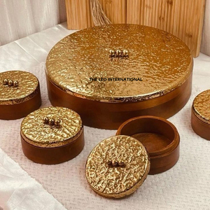 Gold Textured Wooden Chocolate <b>Box</b> <b>Set</b> Handcrafted with Knob Accents Elegant Serve Ware Home & Wedding Decor - Product Image 3