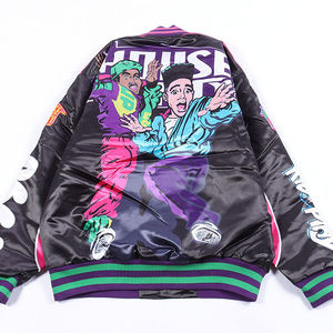 Chaqueta bomber satinada sublimada personalizada OEM, de gran tamaño, con hombros caídos, estilo universitario para hombre, con etiqueta personalizada, cómoda y transpirable. - Product Image 6