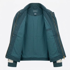 Veste pour homme en denim délavé bleu sarcelle avec patchwork en cuir de vache véritable, col et fermeture éclair, service personnalisé ODM OEM - Product Image 5