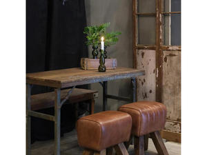 Modern Leather Pouf Stool Ottoman Footrest Handmade Leather Cushion Stool Designer Upholstered Foot Stool Metal <b>Legs</b> Home Bar - Product Image 6