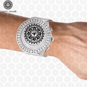 Montre de luxe pour homme Charm_Jewells en acier inoxydable, boîtier rond de 45 mm, mouvement à quartz analogique, accents de diamants, chronographe - Product Image 5