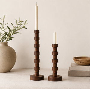 Modern Minimalist Solid Wood Candle Holder Set Handcrafted Taper Candle Stands For Dining Table Centerpiece Boho Home Decor - Product Image 6