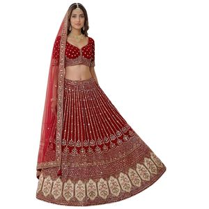 Red Embroidered Lehenga Choli <b>Sequin</b> Mirror Work Bride Wedding Dress Traditional Indian Bridal Outfit With Dupatta - Product Image 1