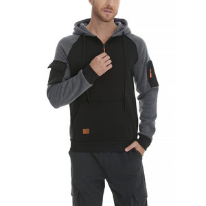 Men's Hooded Quarter Zip Sweatshirt <b>Raglan</b> Sleeve Solid Color Casual Autumn Wear With Pocket Breathable French Terry Fabric - Product Image 3
