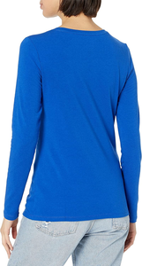 Nouveauté T-shirt en tricot à manches longues et col rond pour femme, couleur unie, 100% coton, coupe ajustée, respirant, vêtements décontractés - Product Image 5
