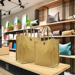 Sac fourre-tout en jute à logo personnalisable, capacité d'achat extra large avec fermeture à l'épaule et poignée en corde - Product Image 1