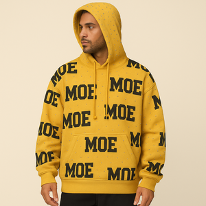 Sudaderas con Capucha Personalizadas de Moda con Estampado Completo para Hombre, Sudadera Amarilla de Forro Polar Cálido, Estilo Urbano, Diseño de Texto Personalizado, Proveedor OEM, EE. UU. - Product Image 1