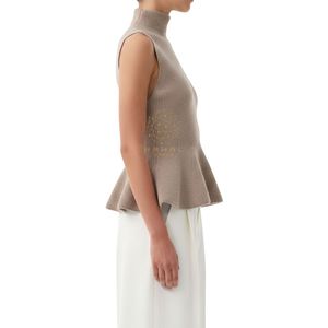 Top de punto tipo peplum sin mangas con cuello simulado para mujer, mezcla de viscosa, ajuste ceñido, cintura con cinturilla, jersey OEM - Product Image 4
