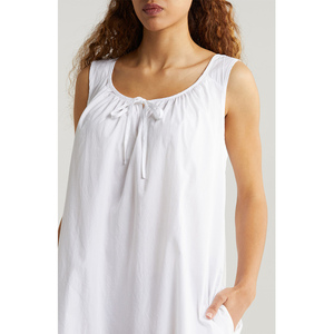 Camisón Corto Blanco de Satén 100% Algodón, con Cierre de Cordón y Bolsillos, para Mujer - Product Image 5