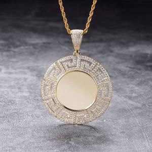 Silver Lab Grown Diamond Luxury Gold Plated IGI Certified Unisex Photo Greek Key Personalized <b>Memory</b> Pendant Custom Necklace - Product Image 1