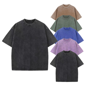 เสื้อยืดคอกลมแขนสั้นทรงโอเวอร์ไซส์สำหรับผู้ชาย ผ้าฝ้ายฟอกสีพื้น ดีไซน์เรียบง่าย สไตล์ลำลอง - Product Image 1