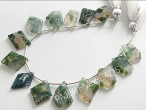 Agate mousse verte Briolette perles de pierre à facettes bijoux de forme fantaisie avec cabane Pantagon trapézoïdale Marquise couronne coupe larme - Product Image 6